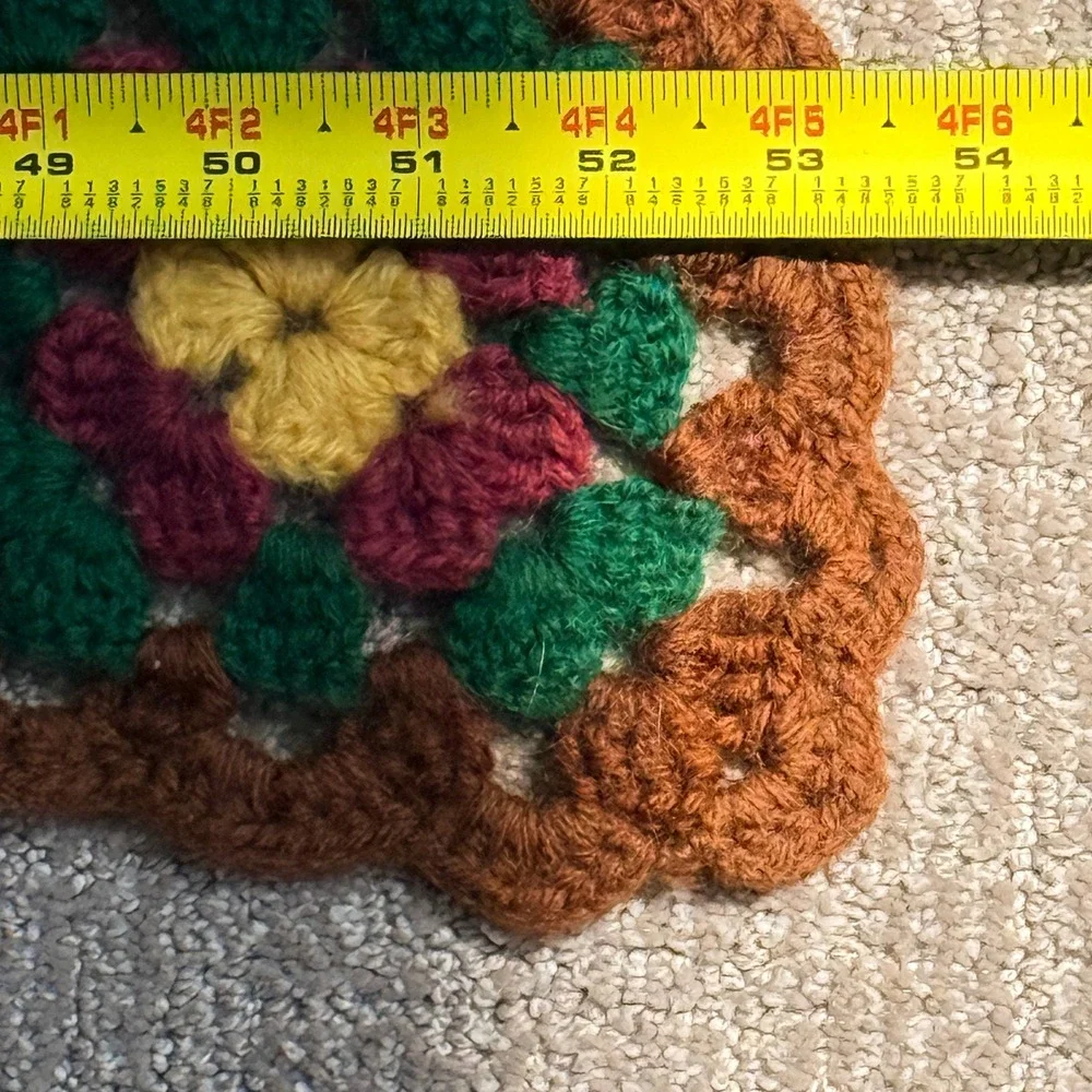 Handmade Afghan Blanket Vintage Granny Square Floral 72x53‎ Brown Crochet Throw